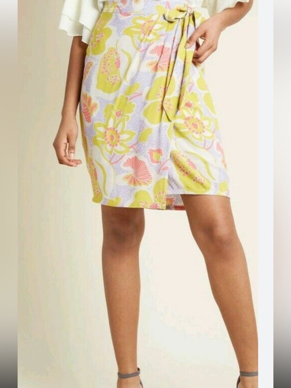 ModCloth Pastel Floral Wrap Mini Skirt in Yellow and Pink